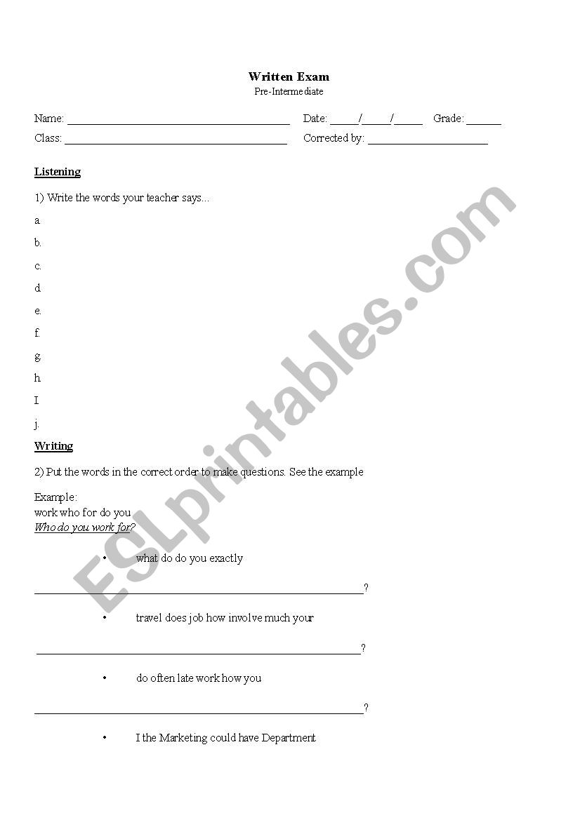 Pre Interm Business Course worksheet