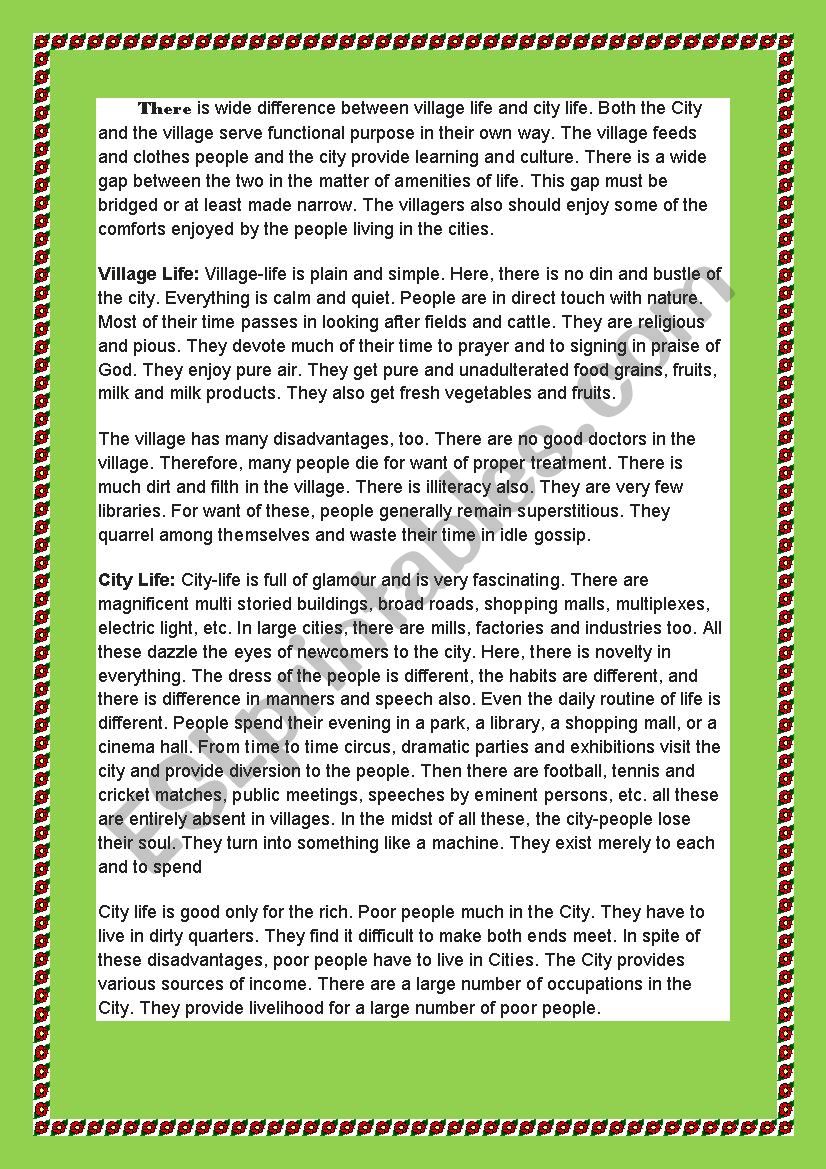 City-life  village -life worksheet