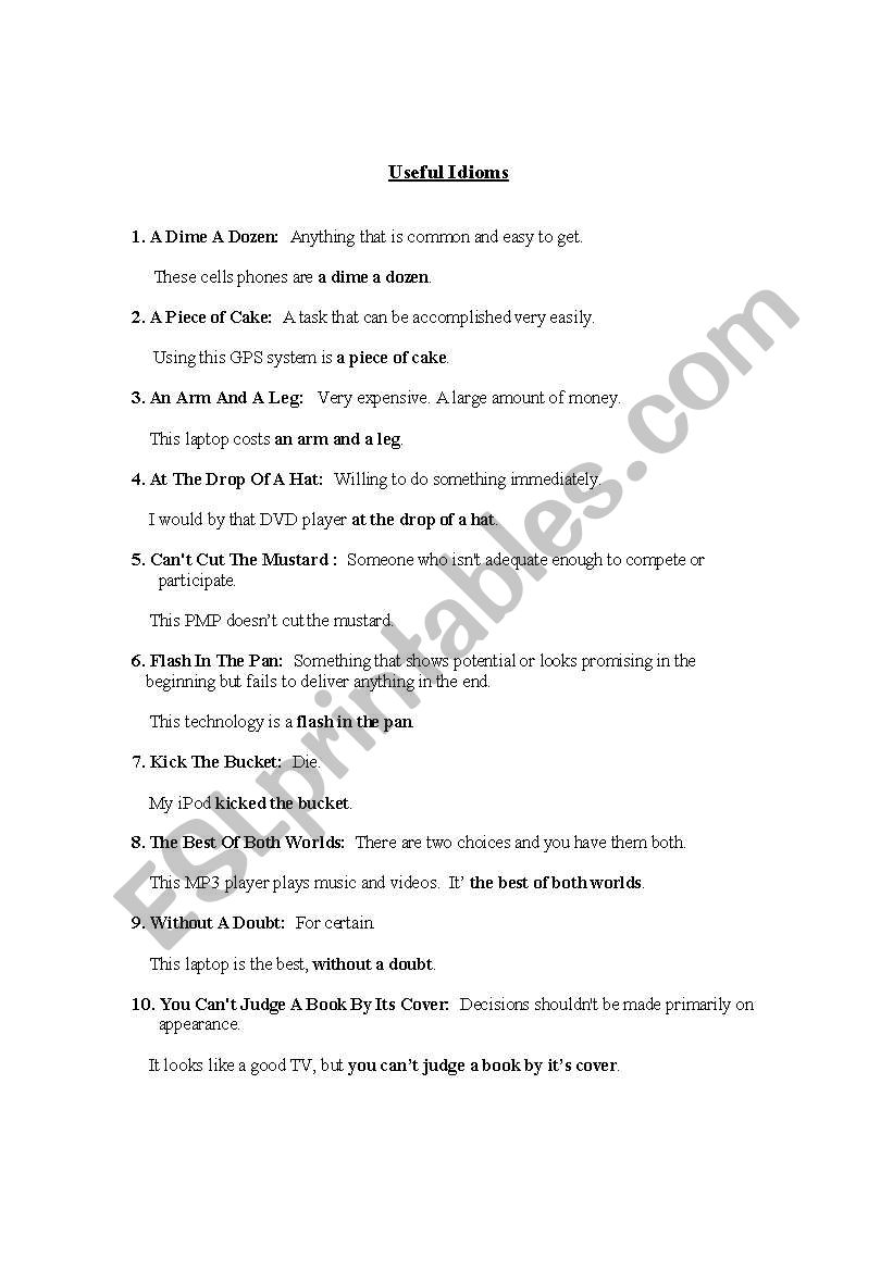 Useful idioms worksheet