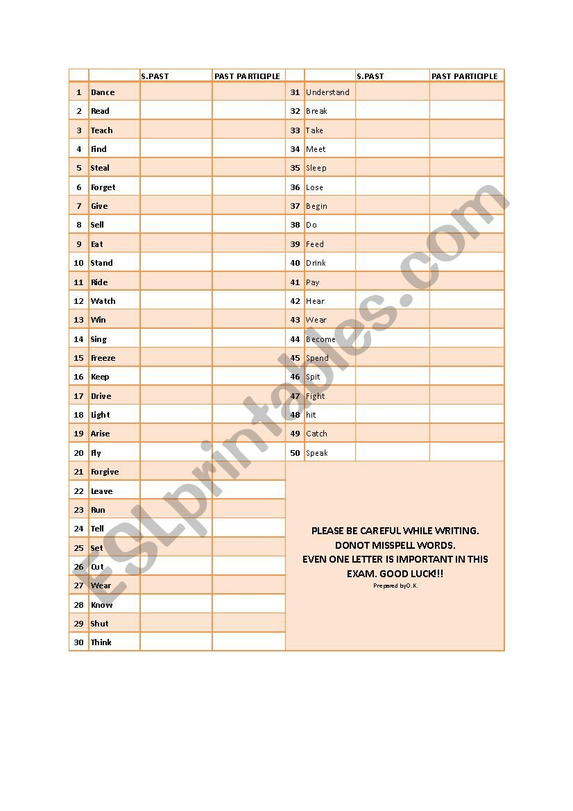 irregular verbs quiz worksheet