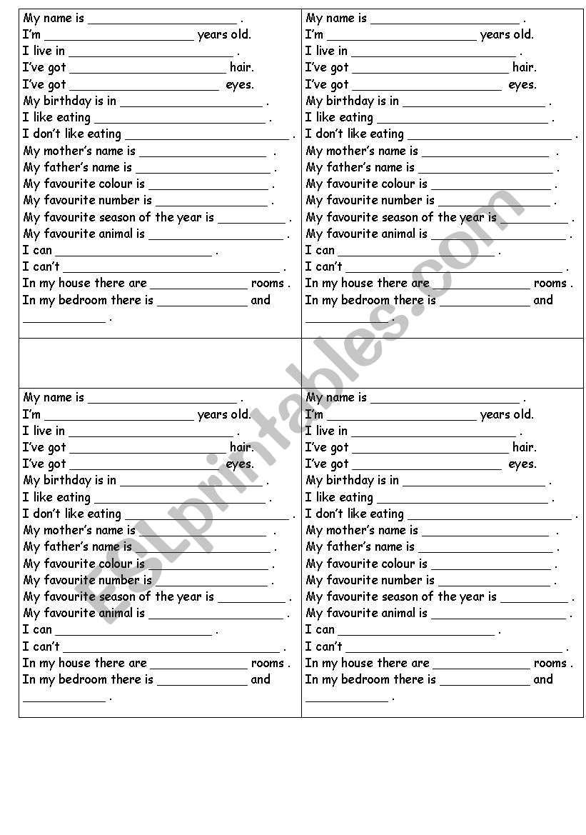 All about me worksheet
