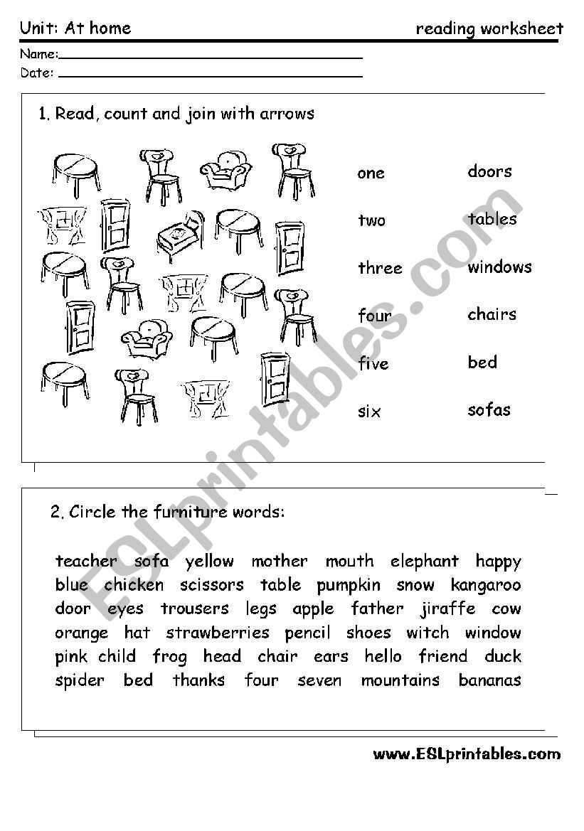 The furniture: reading worksheet 3