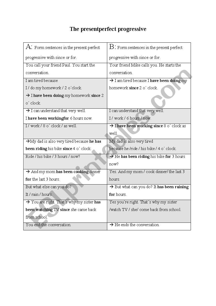 Present Perfect Progressive Tandem