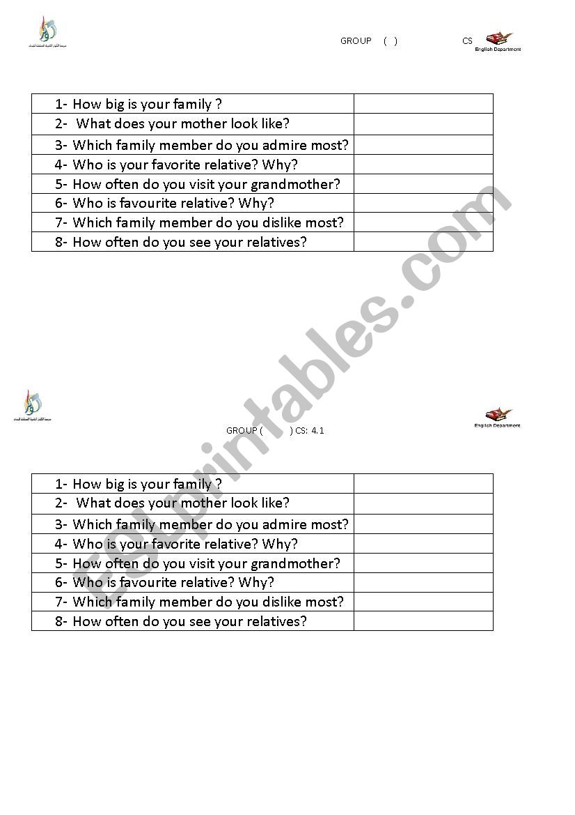 sPEAKING worksheet