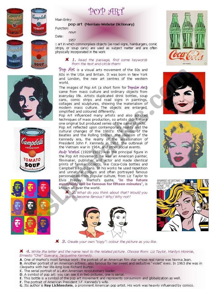 Pop Art worksheet