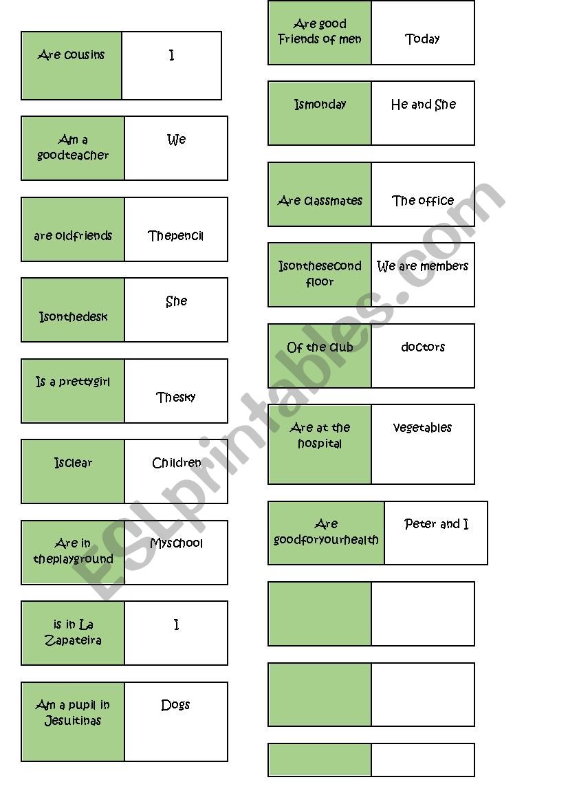 Domino To Be worksheet