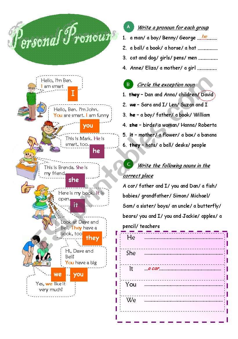 Personal pronouns worksheet