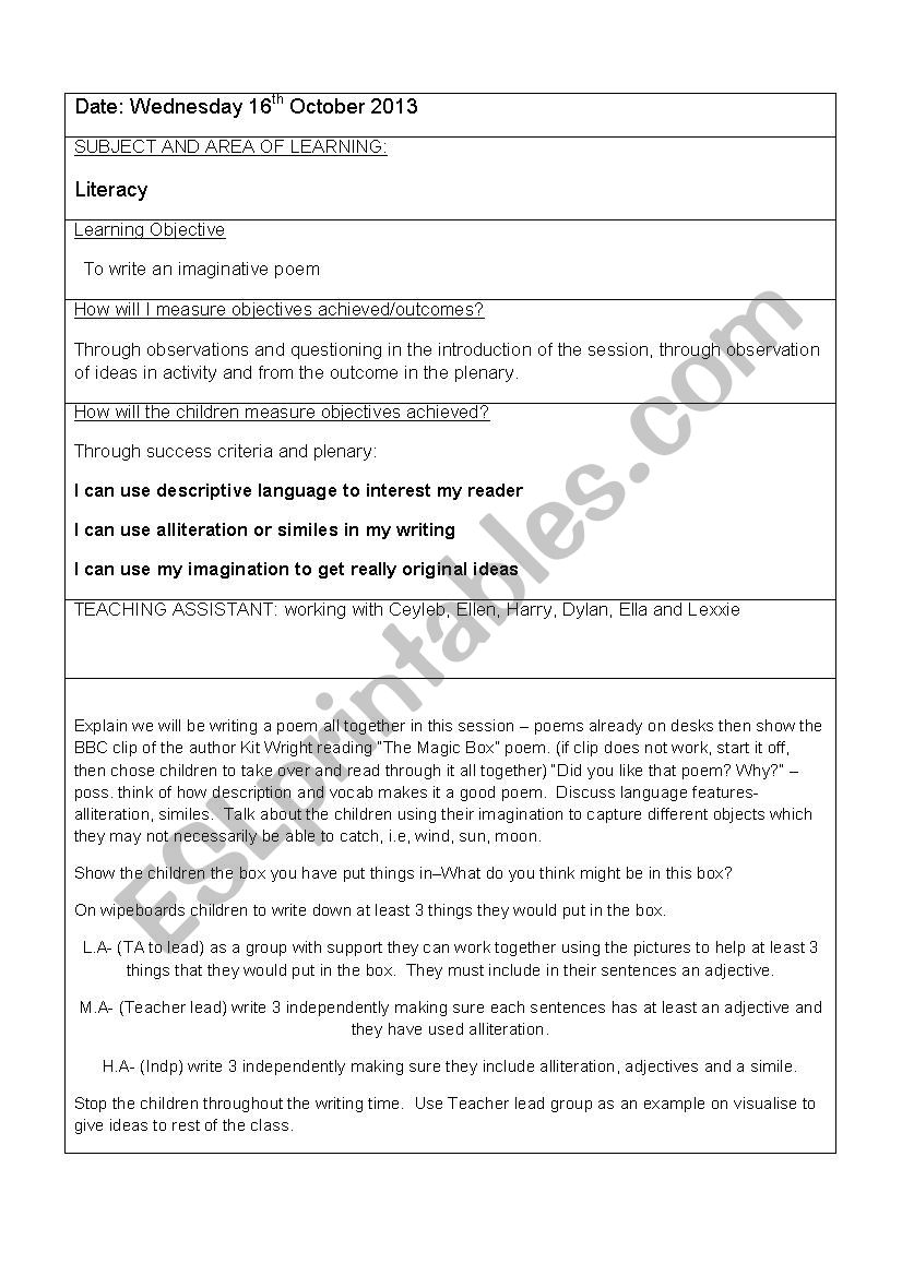 The Magic Box ppt worksheet