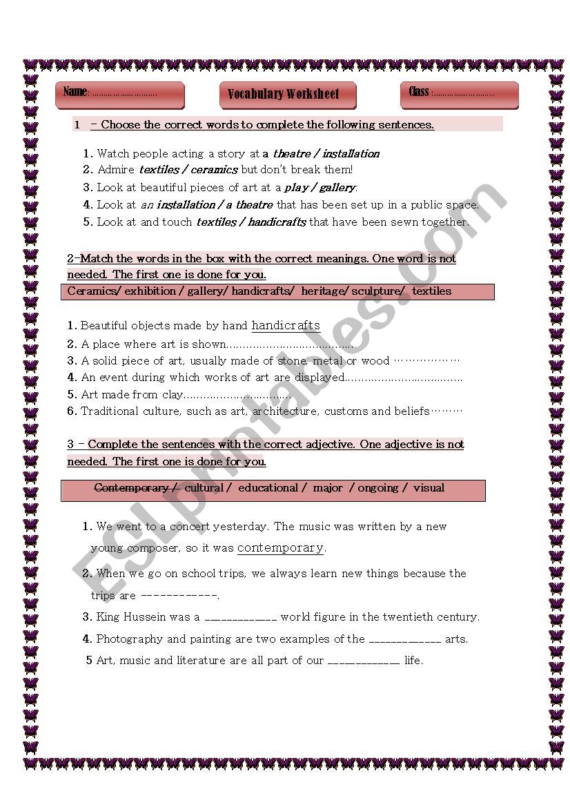 Vocabulary worksheet worksheet