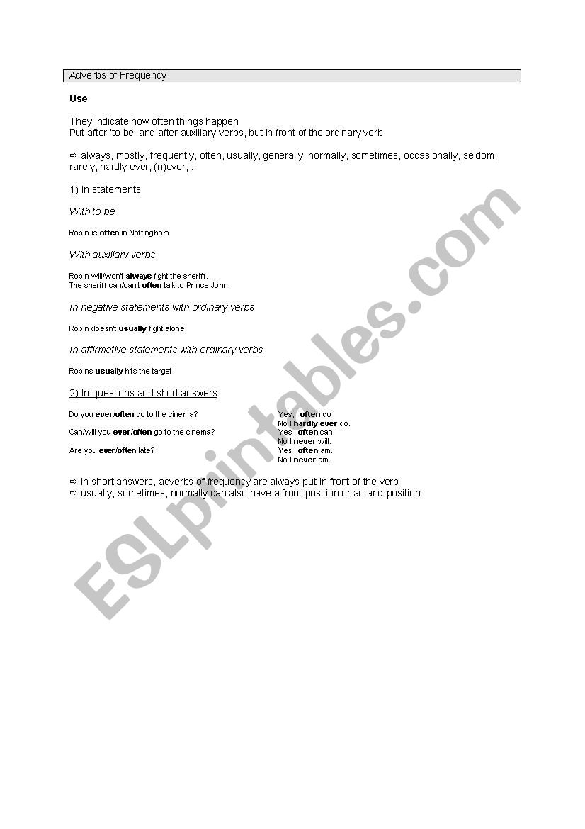 adverbs of frequency worksheet