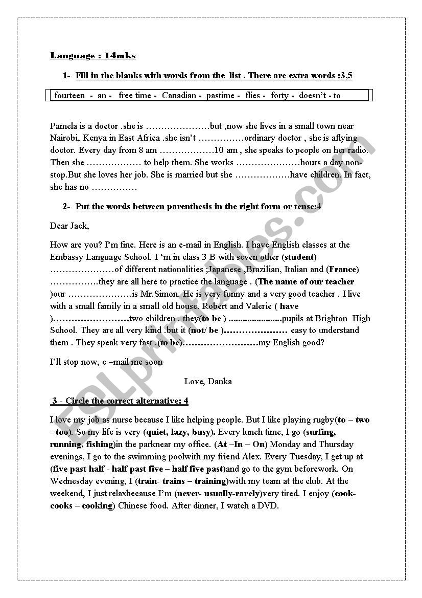 Mid semester test n ° 1 pioneer school