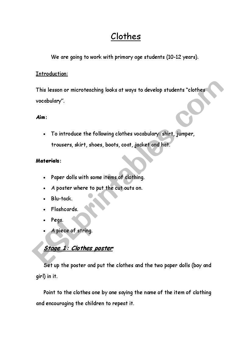 ACTIVITIES: CLOTHES worksheet