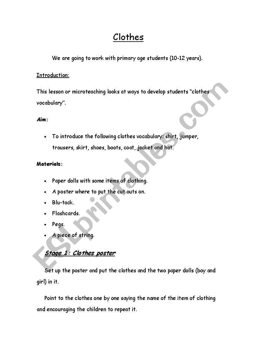 ACTIVITIES: CLOTHES worksheet