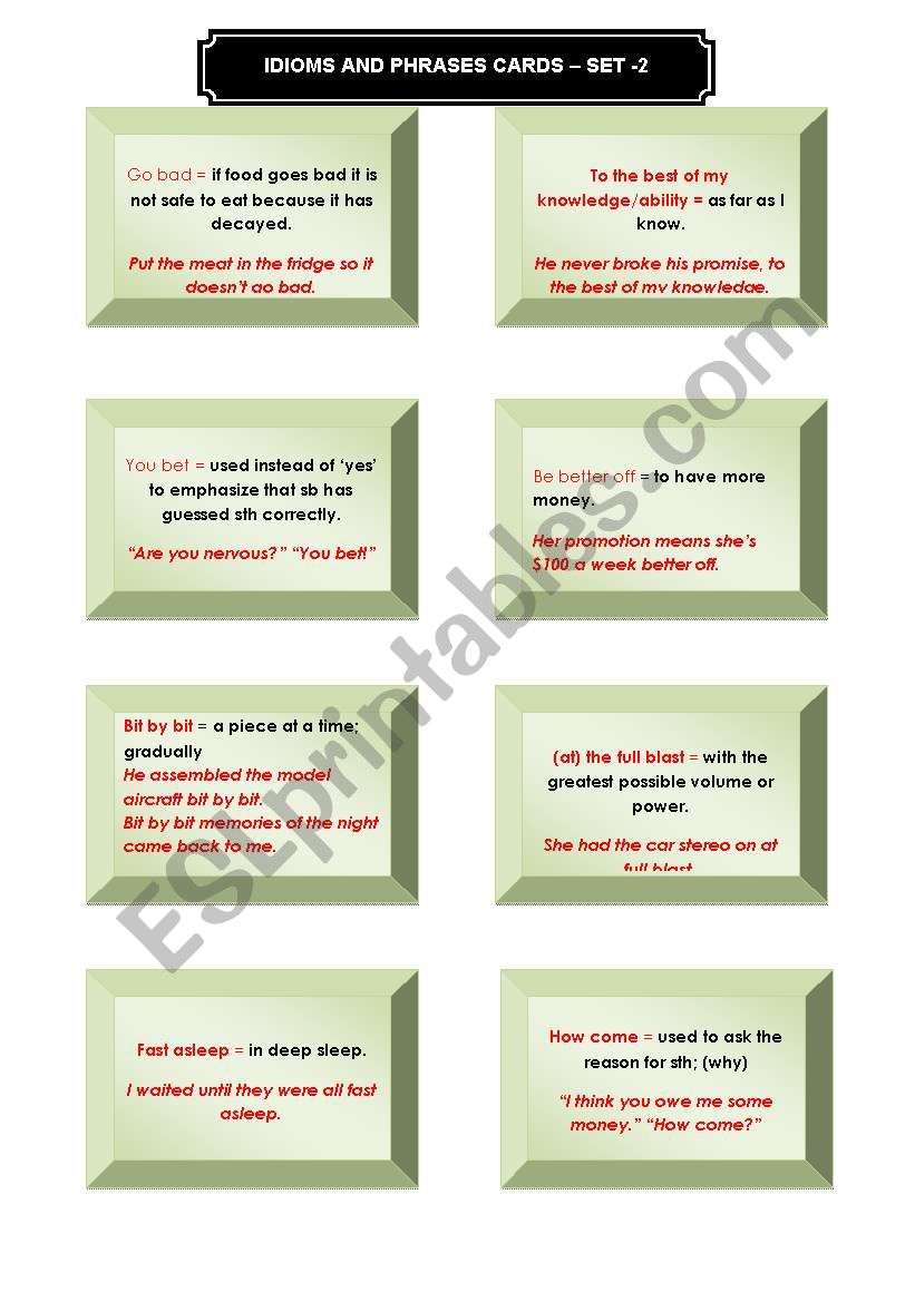 IDIOM CARDS SET-2 worksheet