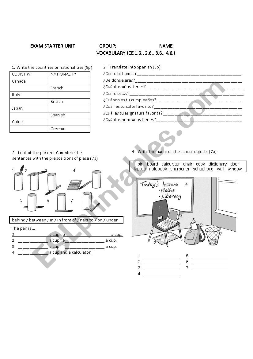 Exam beginners worksheet