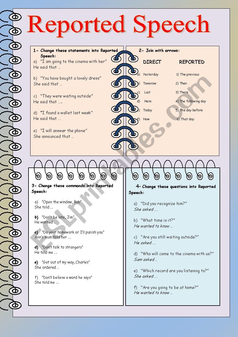 Reported Speech worksheet