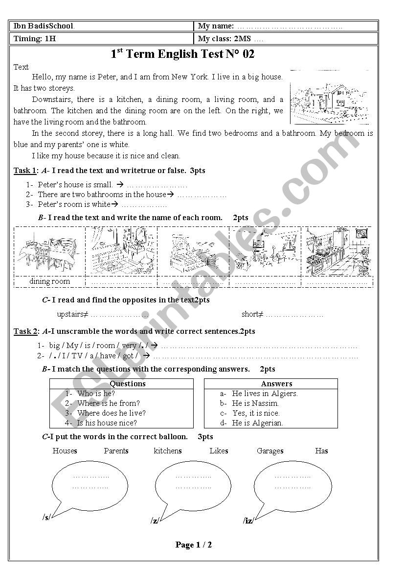 2MS second test 2018 worksheet