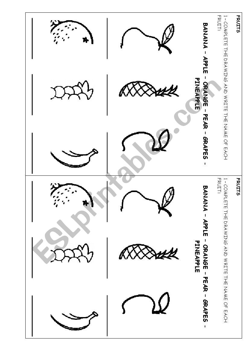 Complete the fruits worksheet