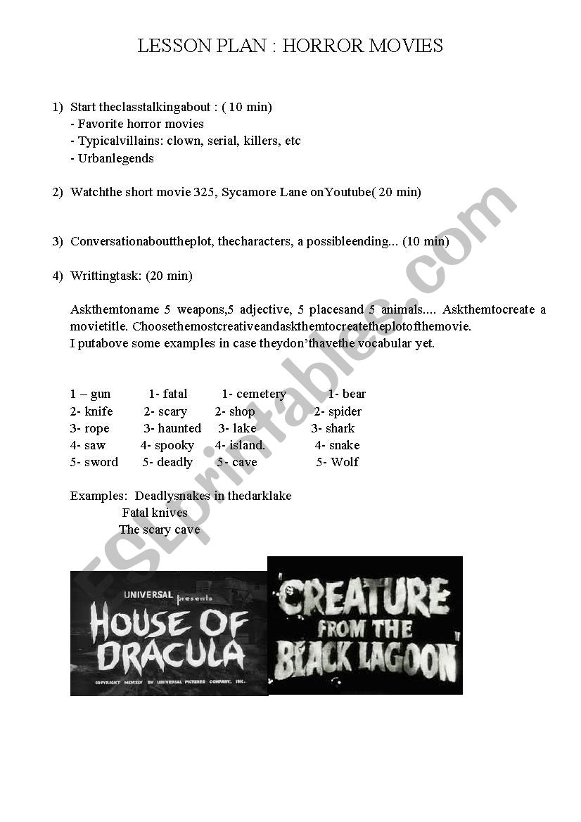 Lesson plan about horror movies