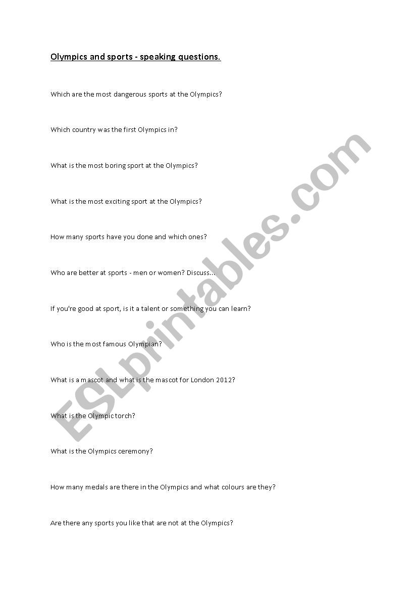 Sport Activity worksheet