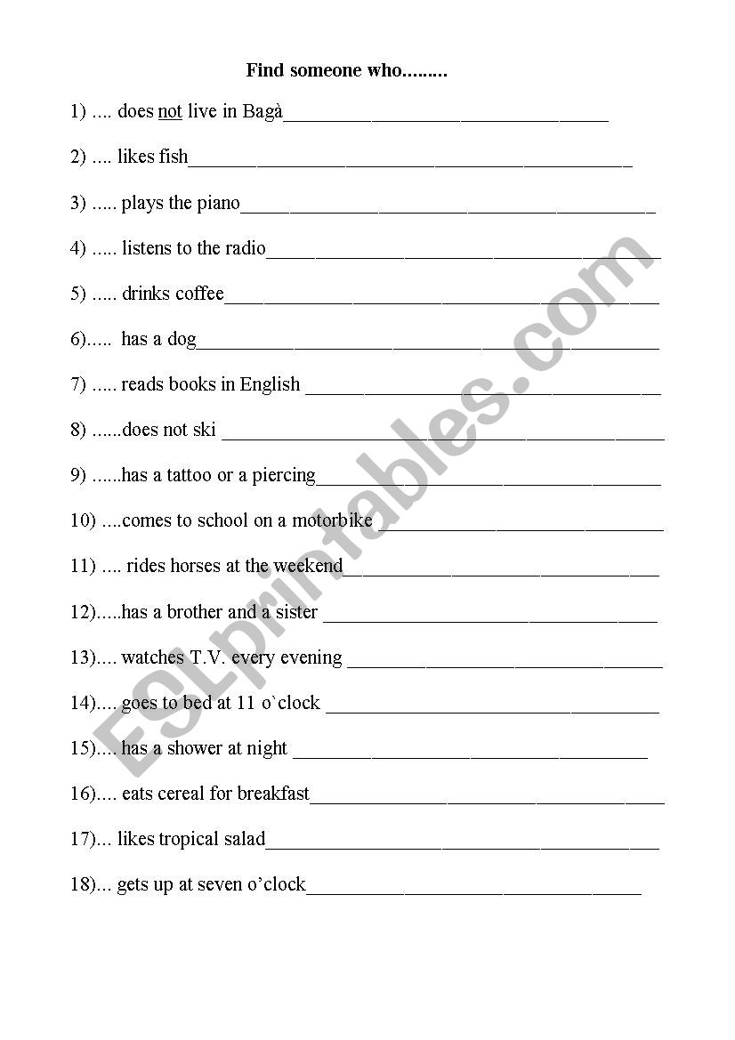 Find someone who!! worksheet
