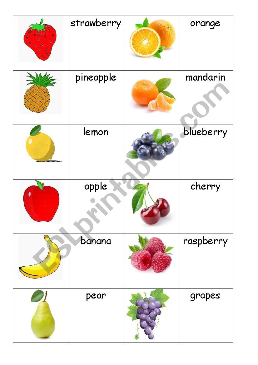 Fruit - memory game worksheet