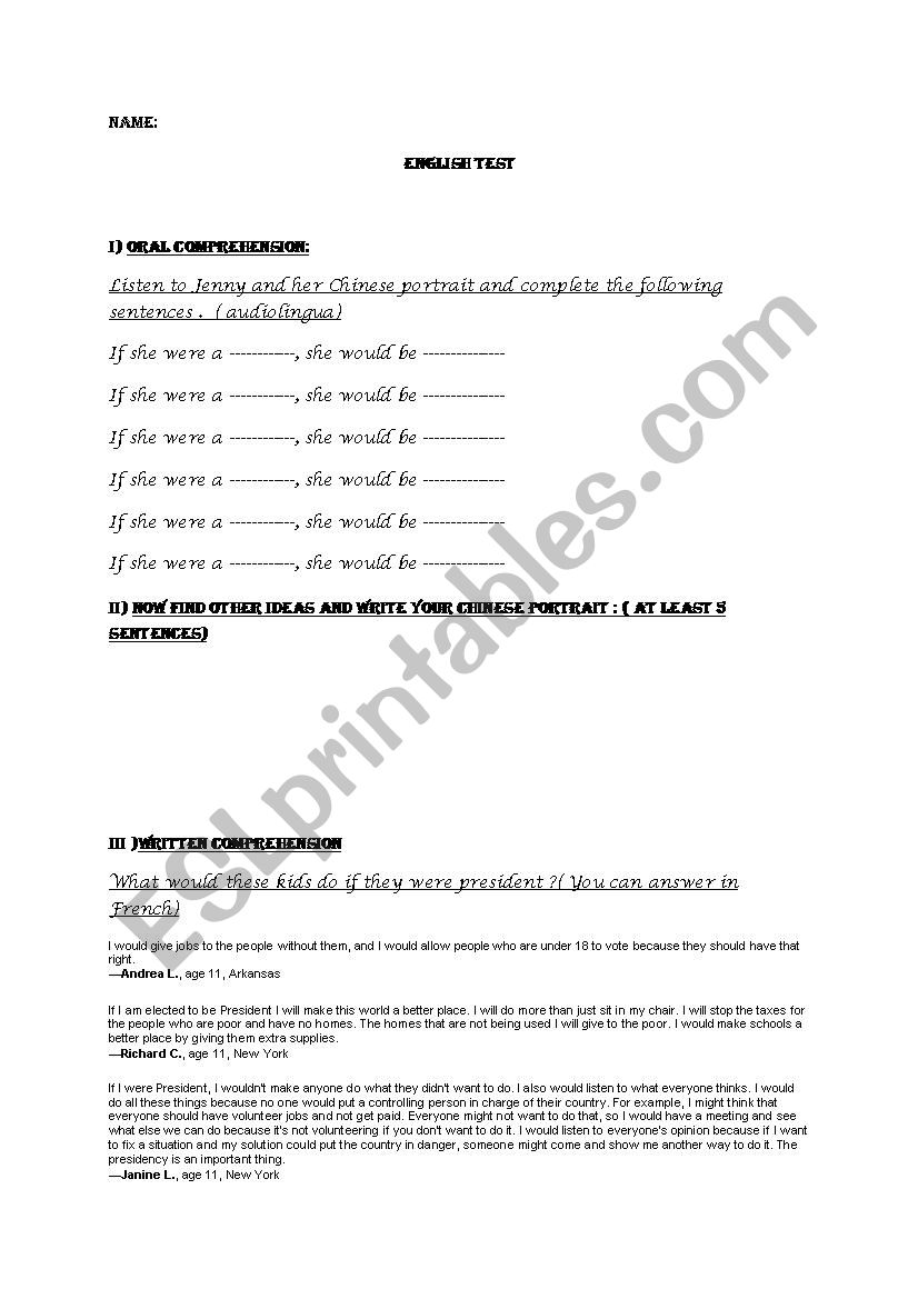 test conditionals worksheet