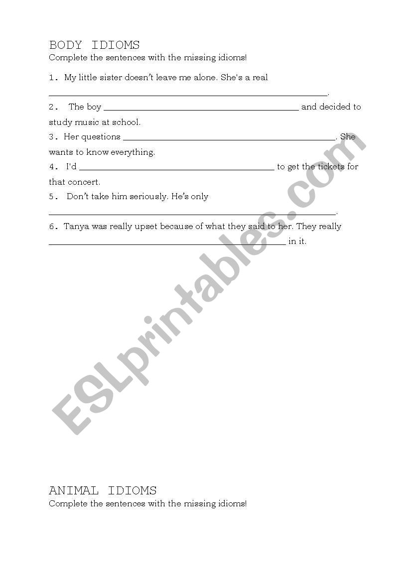 idioms  worksheet