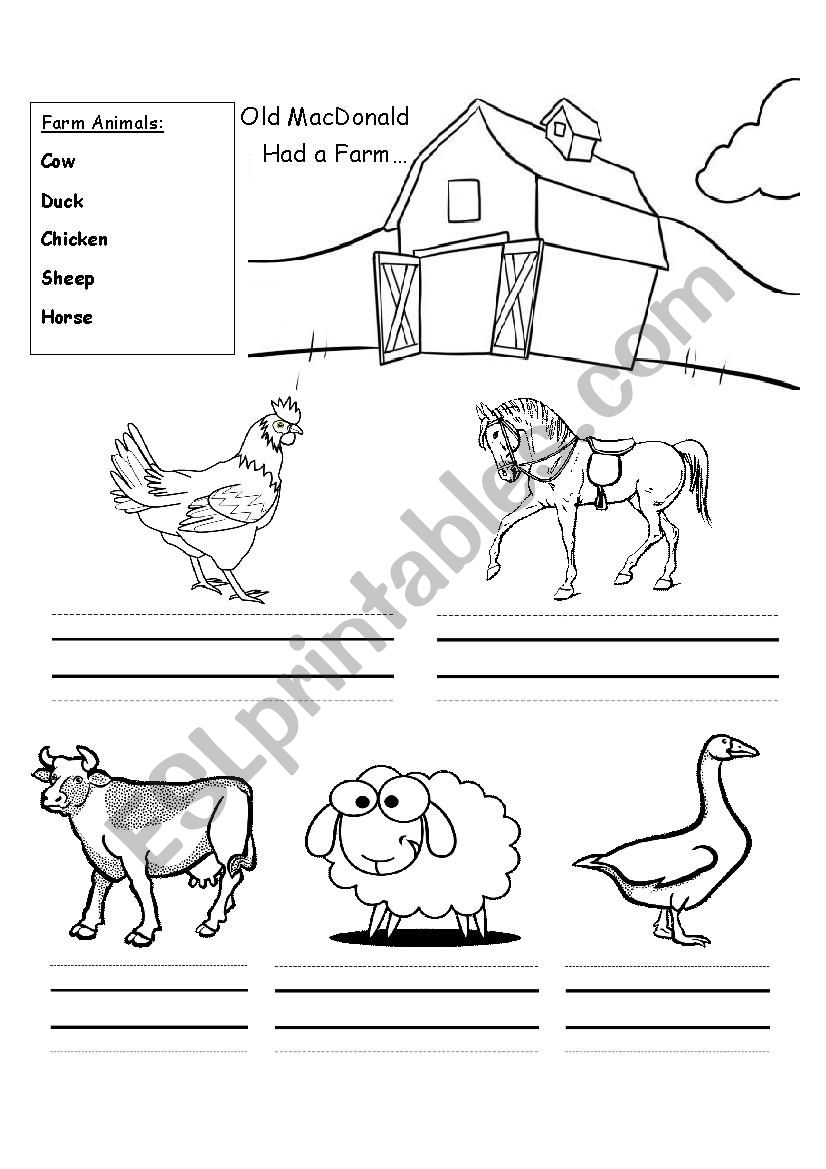 Old MacDonald Had a Farm worksheet