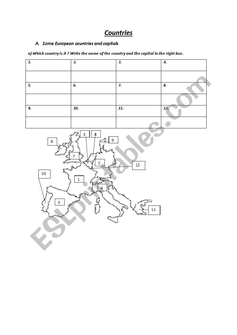 countries and United-Kingdom worksheet