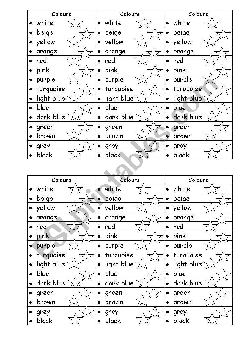 Colours worksheet