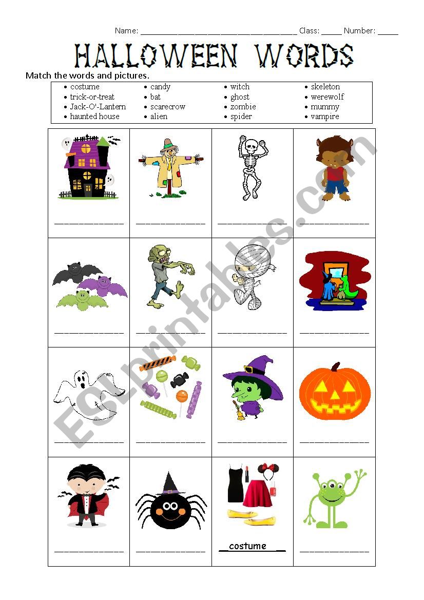 Halloween Vocabulary and Cards