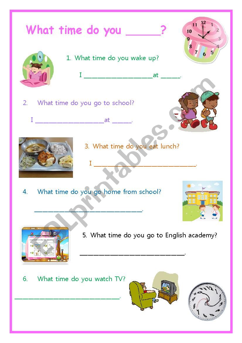 What time do you_____? worksheet