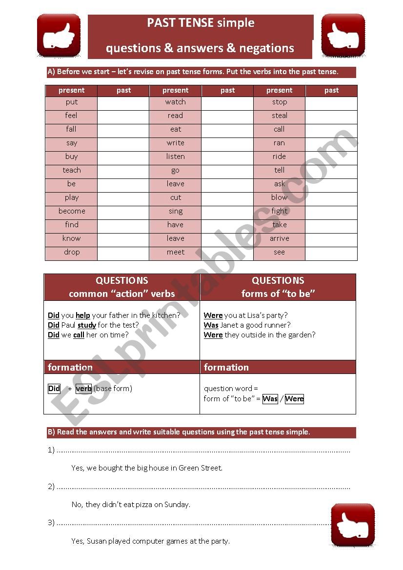 PAST TENSE simple_info & exercises (question + negations)