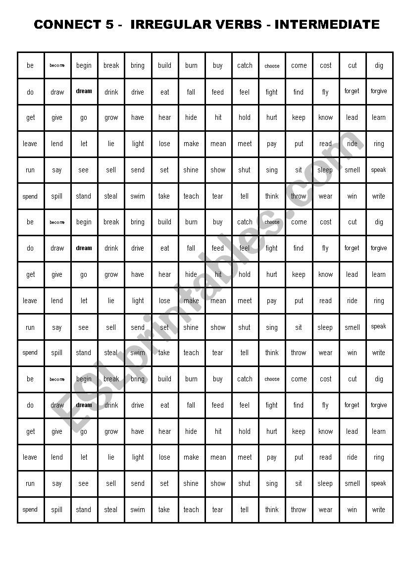 Irregular verbs -connect 5 - intermediate level