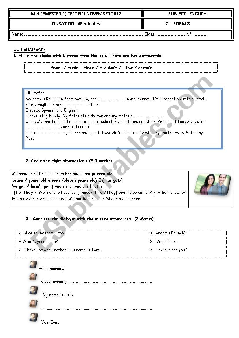 TEST N1 SEMESTER 1 (language)