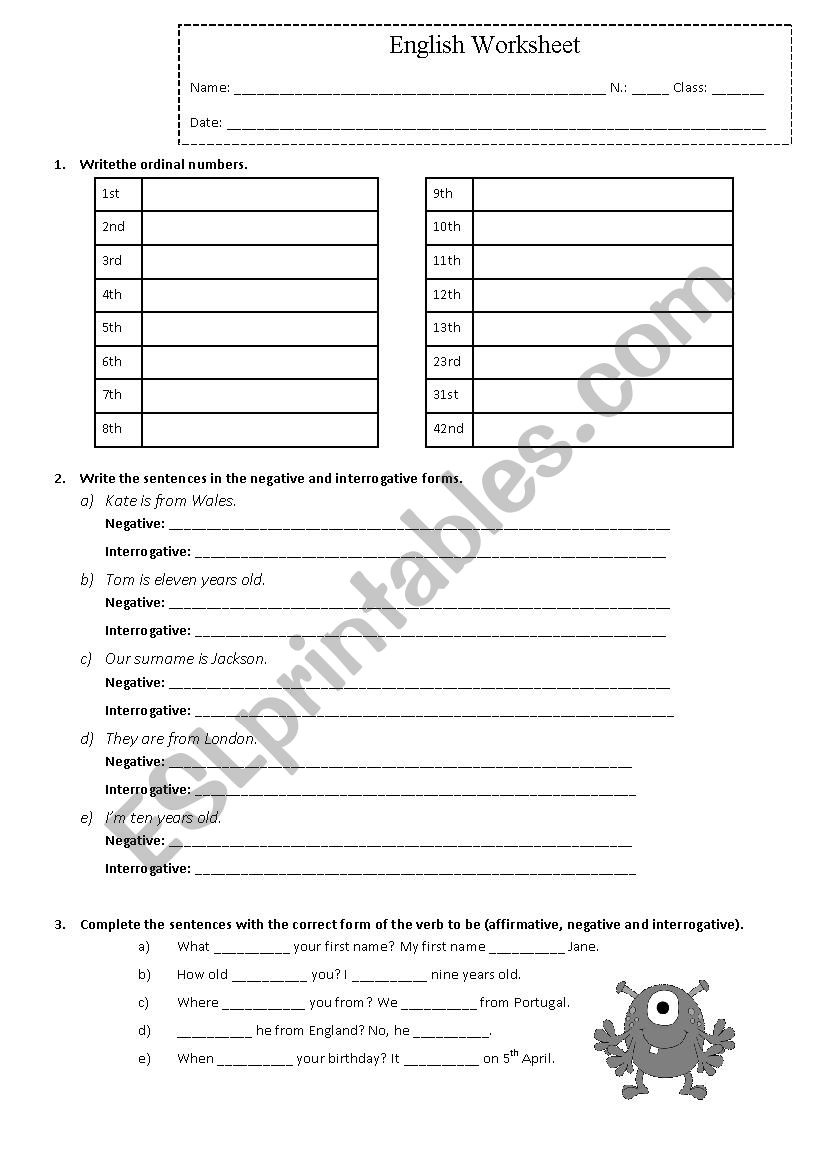 English revision worksheet worksheet
