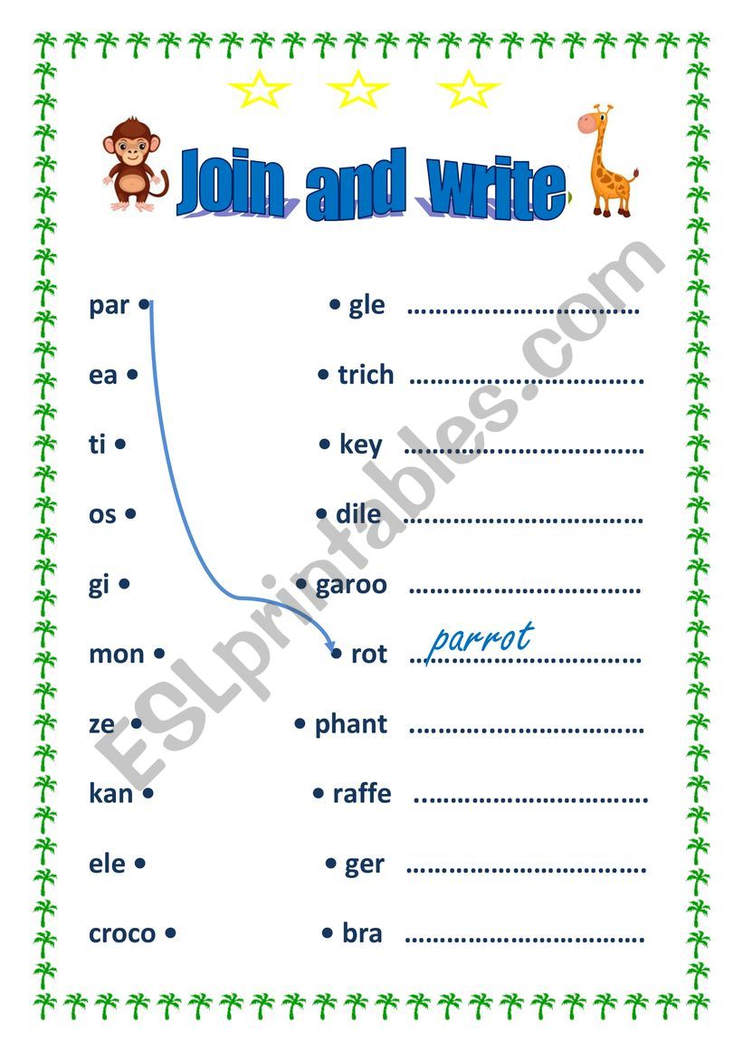 animals names. join and write worksheet