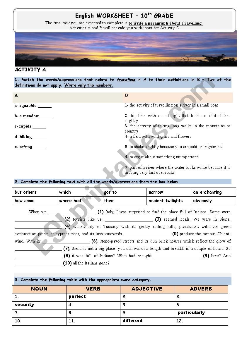 Holidays worksheet