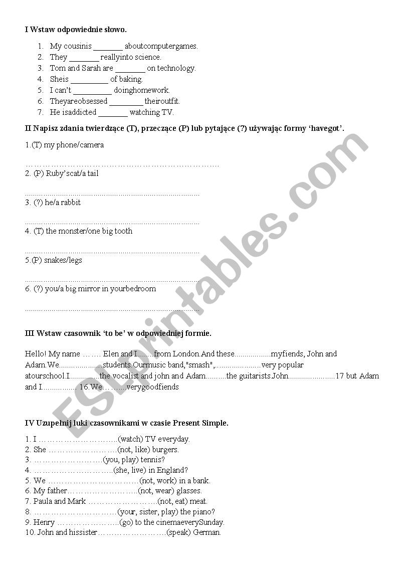 test - human vocabulary and present simple