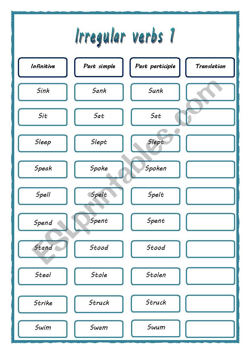 irregular verbs 8 worksheet