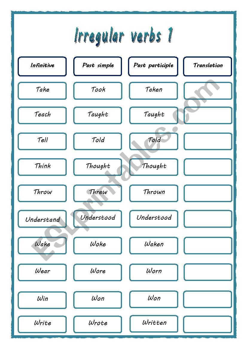 irregular verbs 9 worksheet