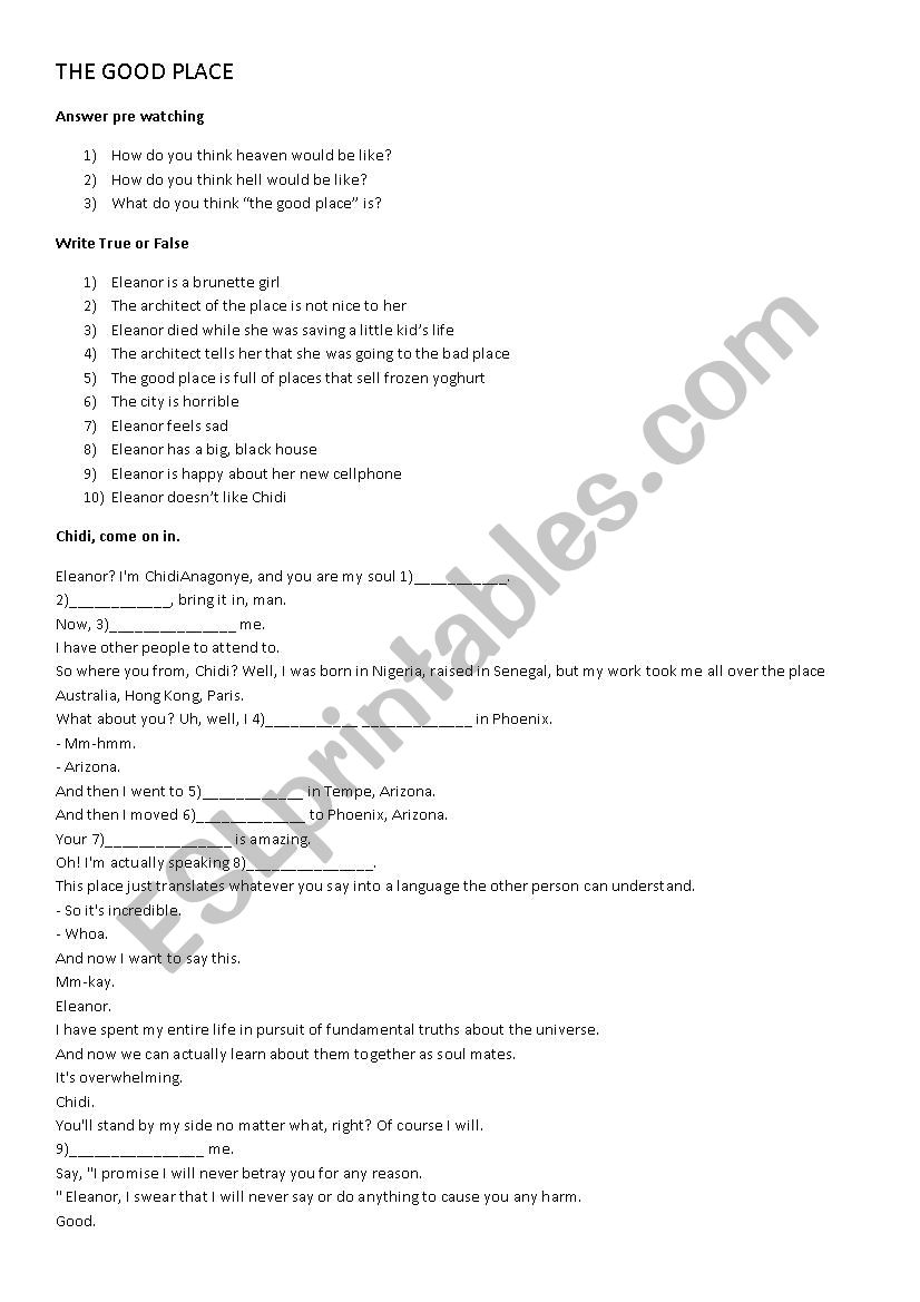 The Good place worksheet