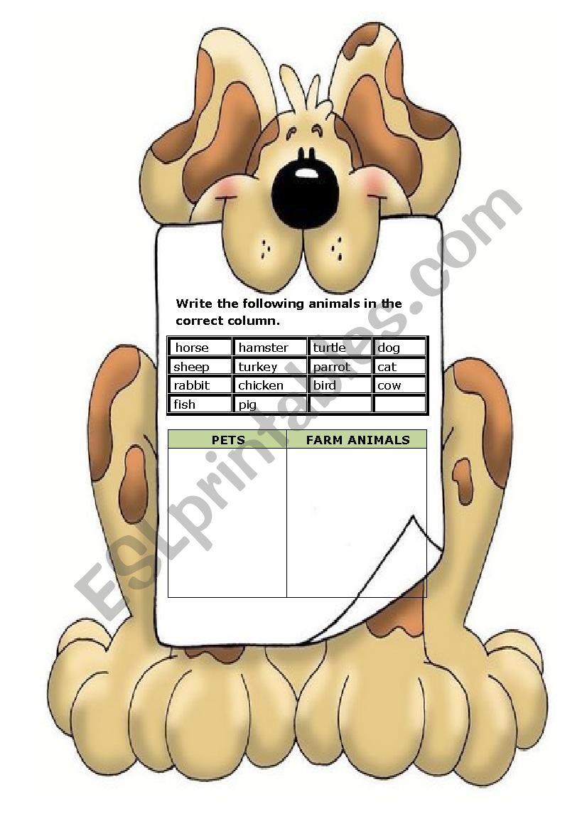 Pets or farm animals worksheet