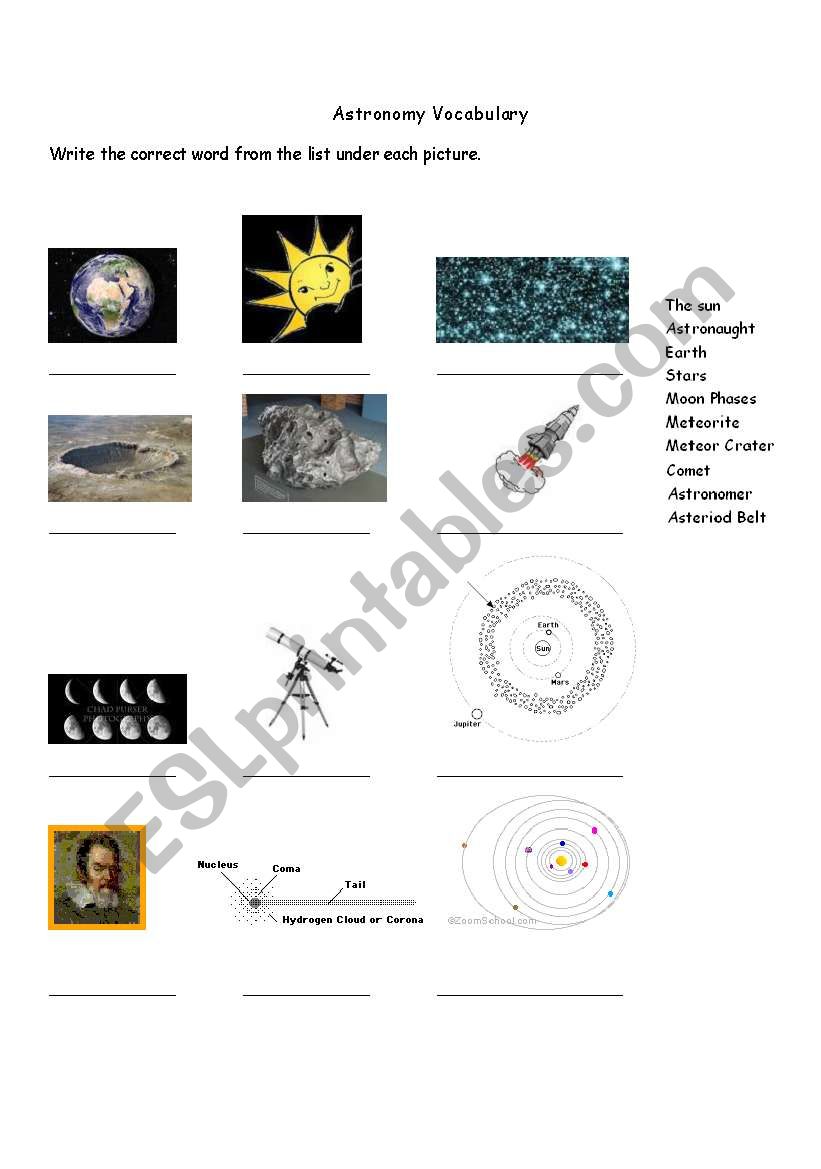 Astronomy Vocabulaty worksheet