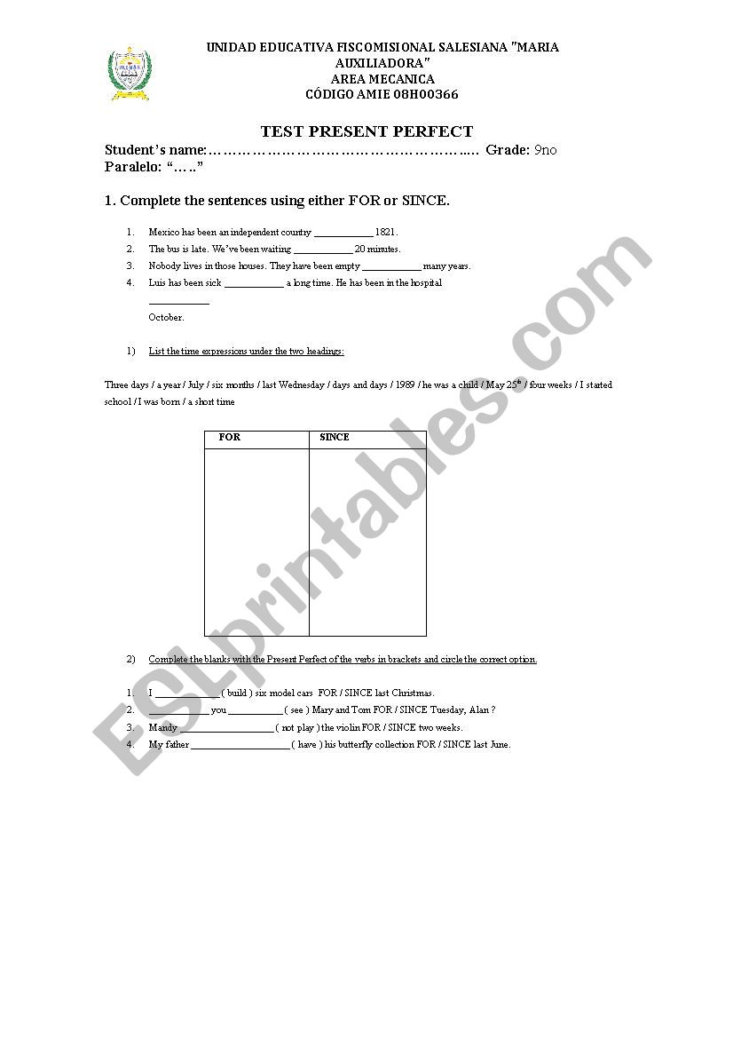PRESENT PERFECT worksheet