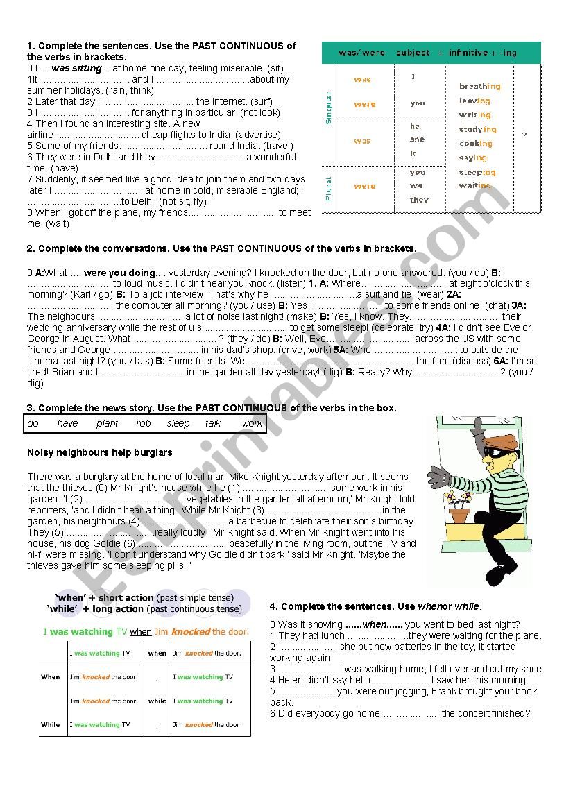 past continuous exercises worksheet