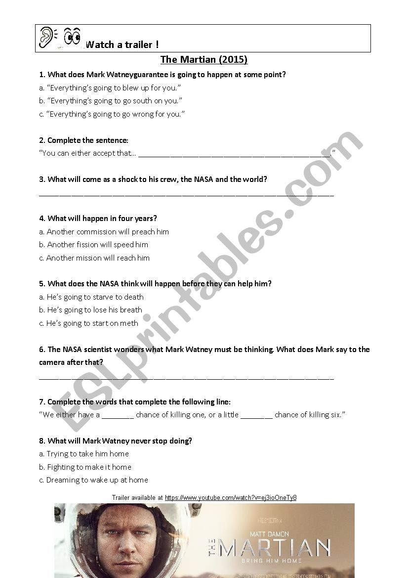 THE MARTIAN - trailer worksheet