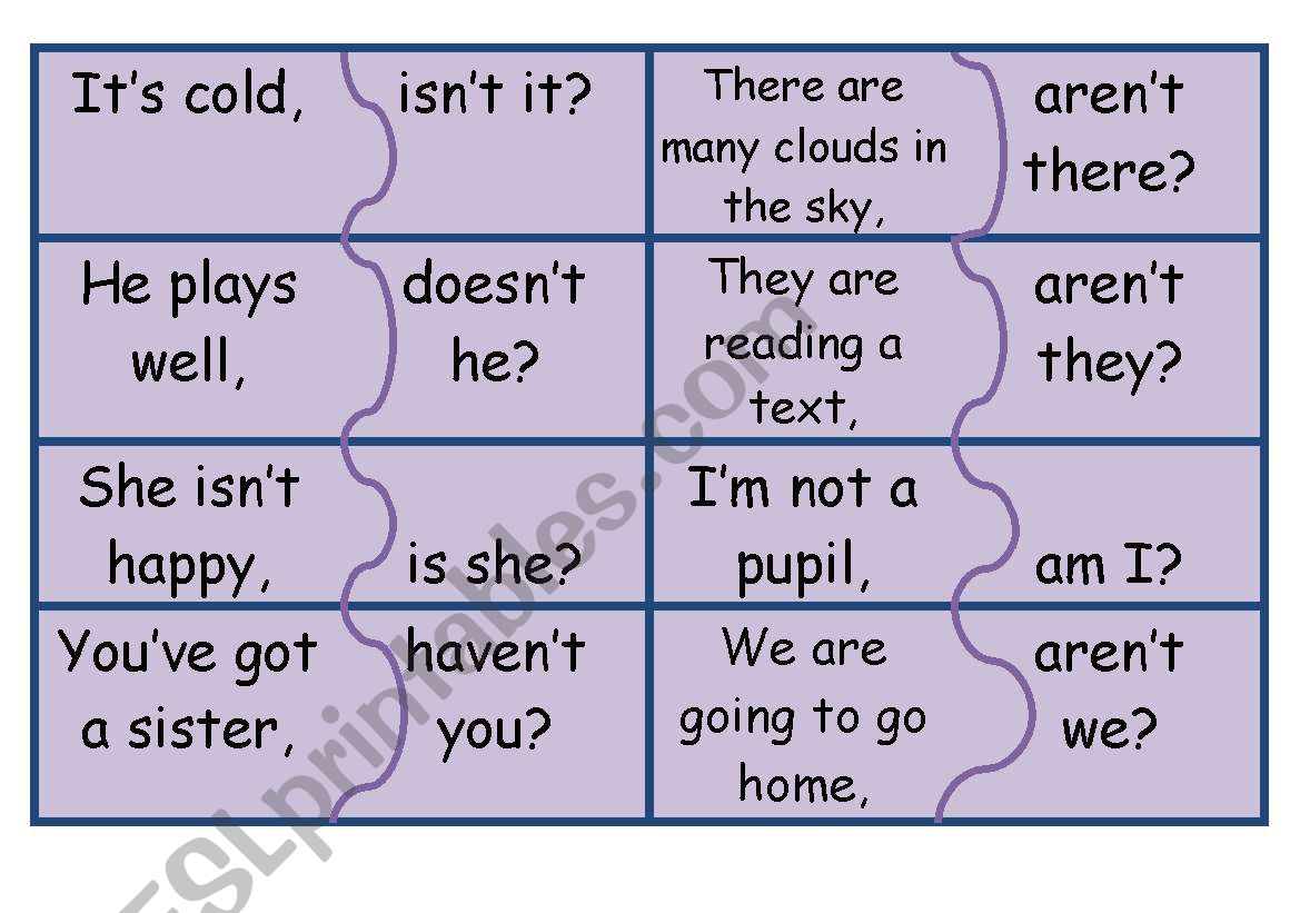 tag questions-jigsaw worksheet