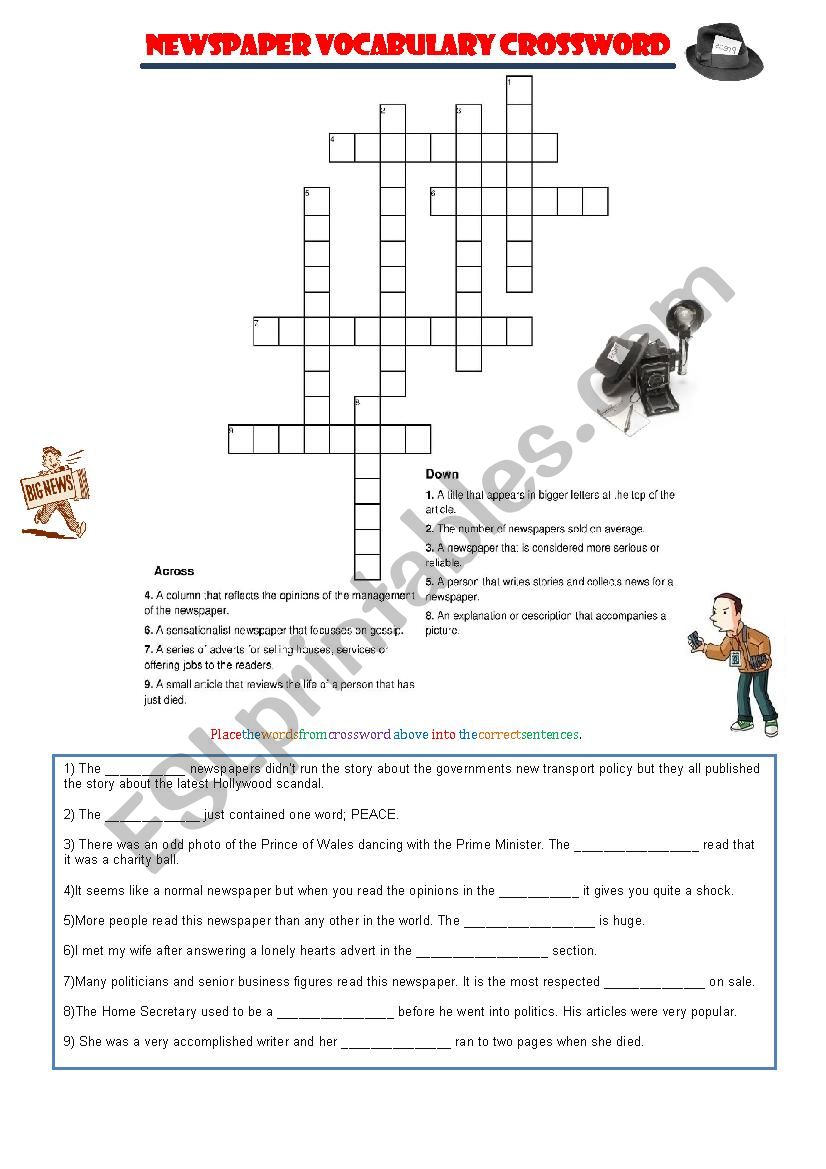 Newspaper Vocabulary Check Crossword